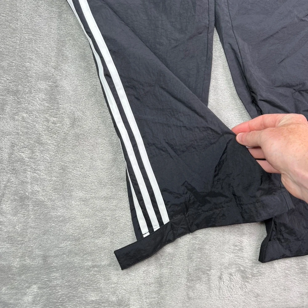 VTG Adidas Track Pants Mens Large Black Striped Nylon Ankle Zip Athletic Warmup